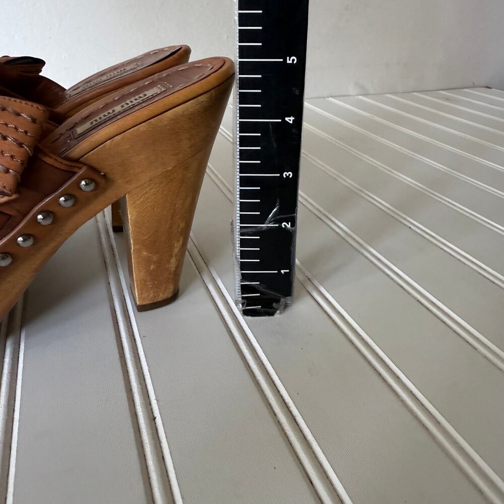Miu Miu brown woven leather mules prominent bow size 8 - Picture 9 of 16